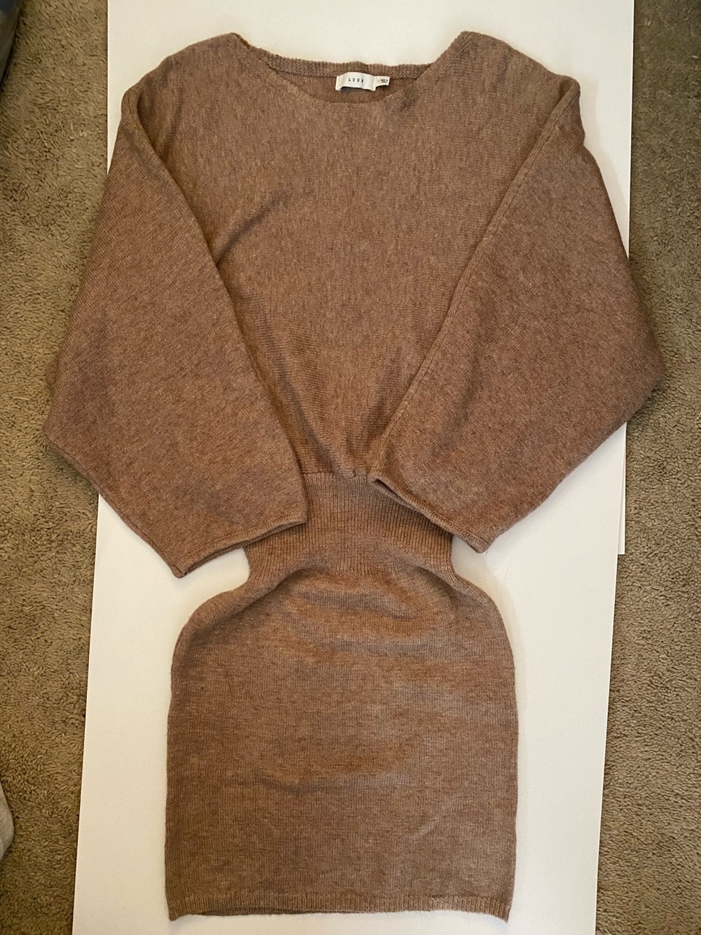 LUSH Mocha Dolman Sleeve Blouson Knit Sweater Dress LD44059-CI Size S